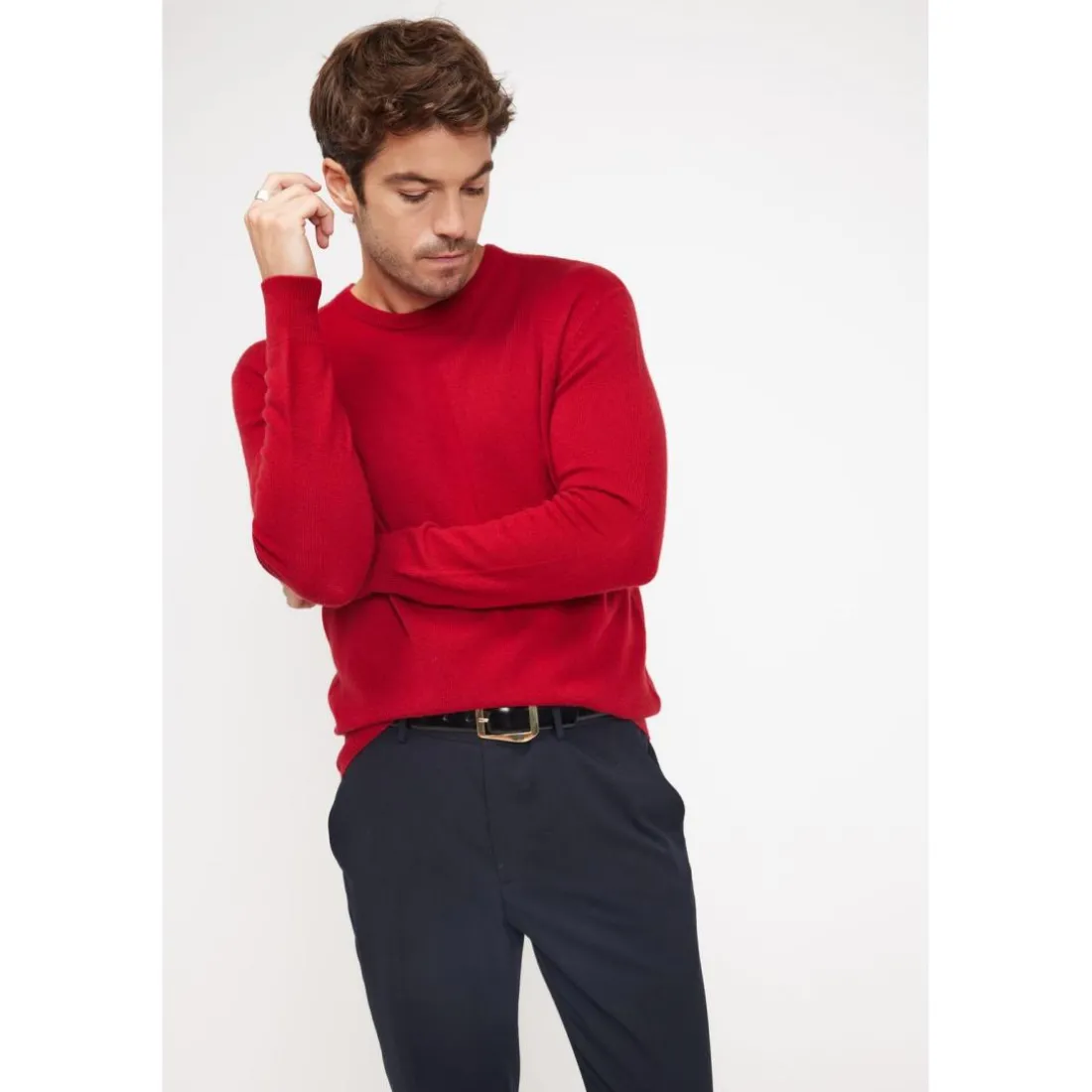 Pull homme col rond ZACH en cachemire rouge