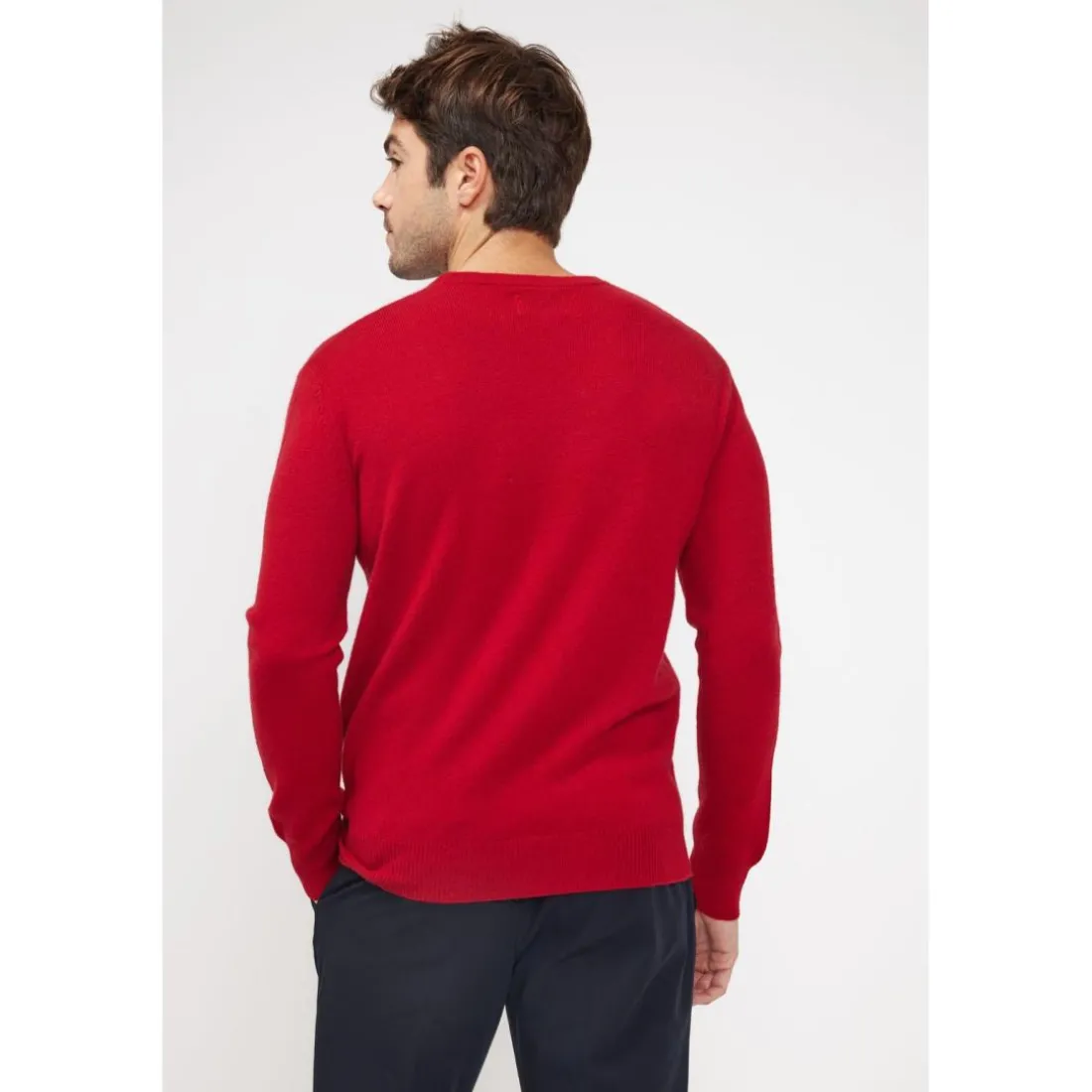 Pull homme col rond ZACH en cachemire rouge