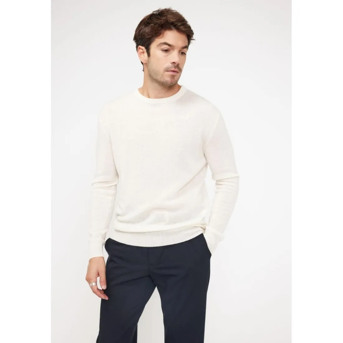 Pull homme col rond ZACH en cachemire ecru