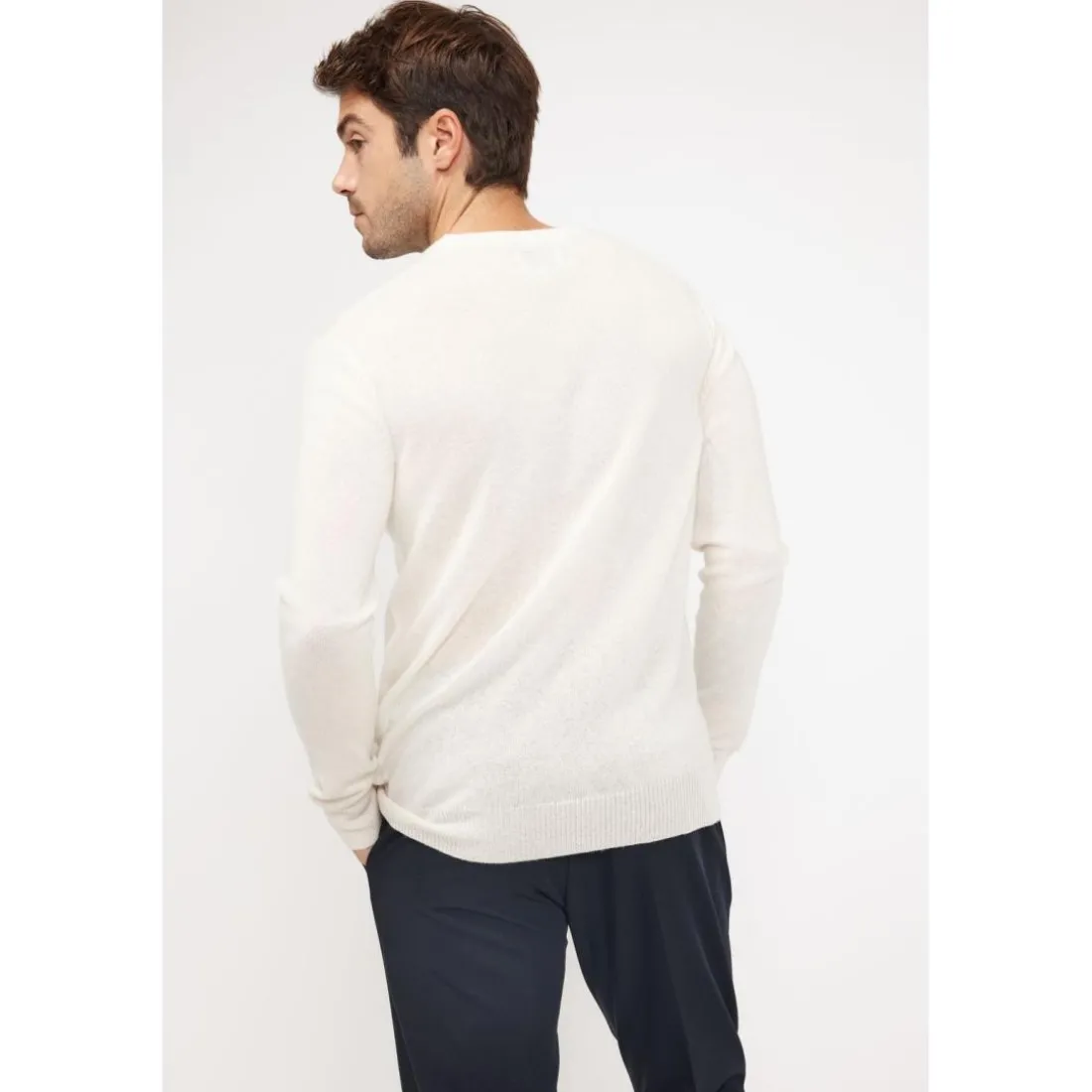 Pull homme col rond ZACH en cachemire ecru