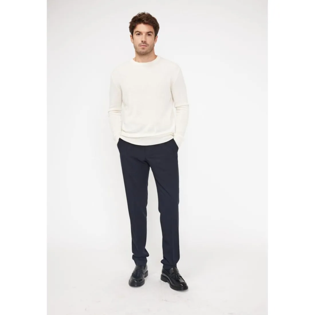 Pull homme col rond ZACH en cachemire ecru