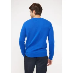 Pull homme col rond ZACH en cachemire bleu flashy