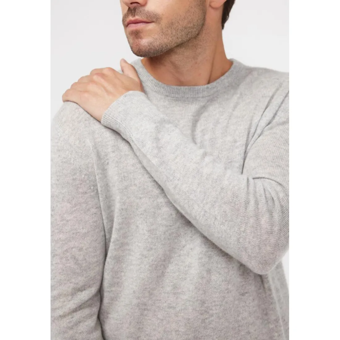 Pull homme col rond ZACH en cachemire gris perle