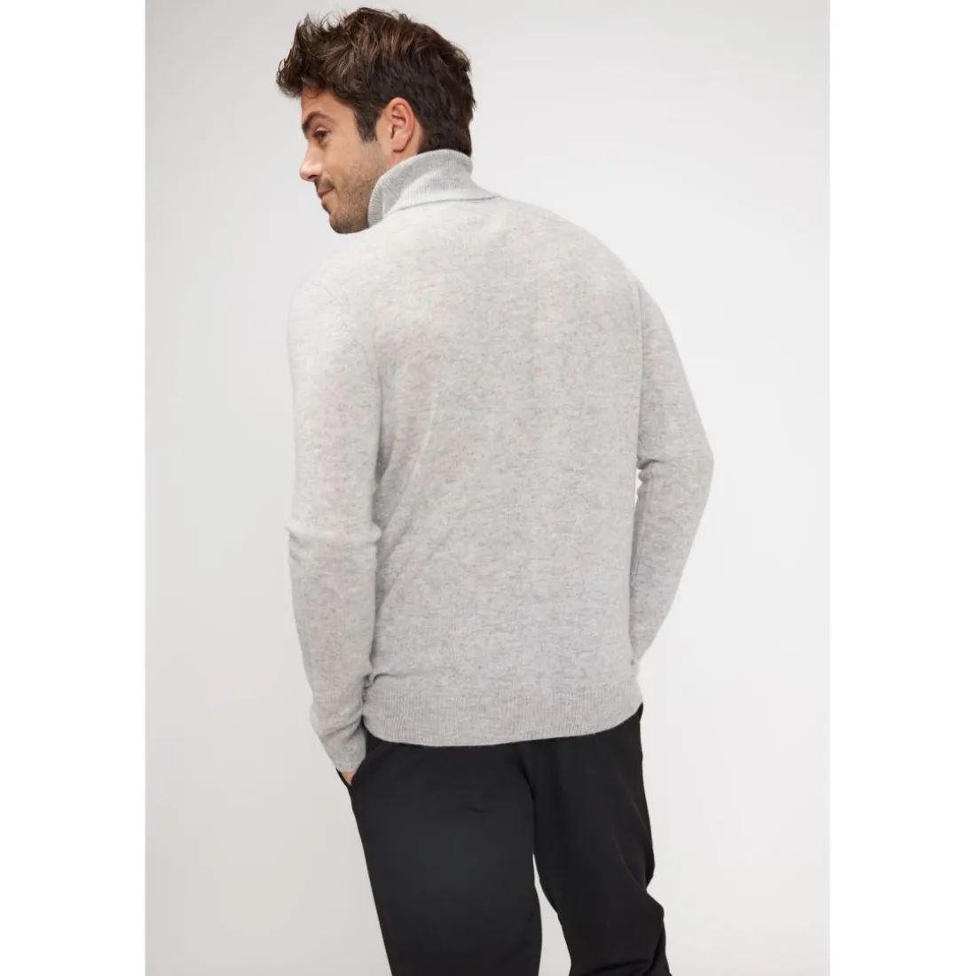 Pull homme col roule ZACHARY en cachemire gris perle