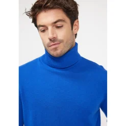 Pull homme col roule ZACHARY en cachemire bleu flashy