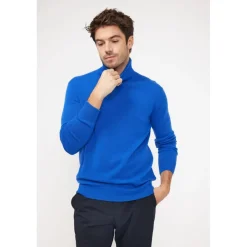 Pull homme col roule ZACHARY en cachemire bleu flashy