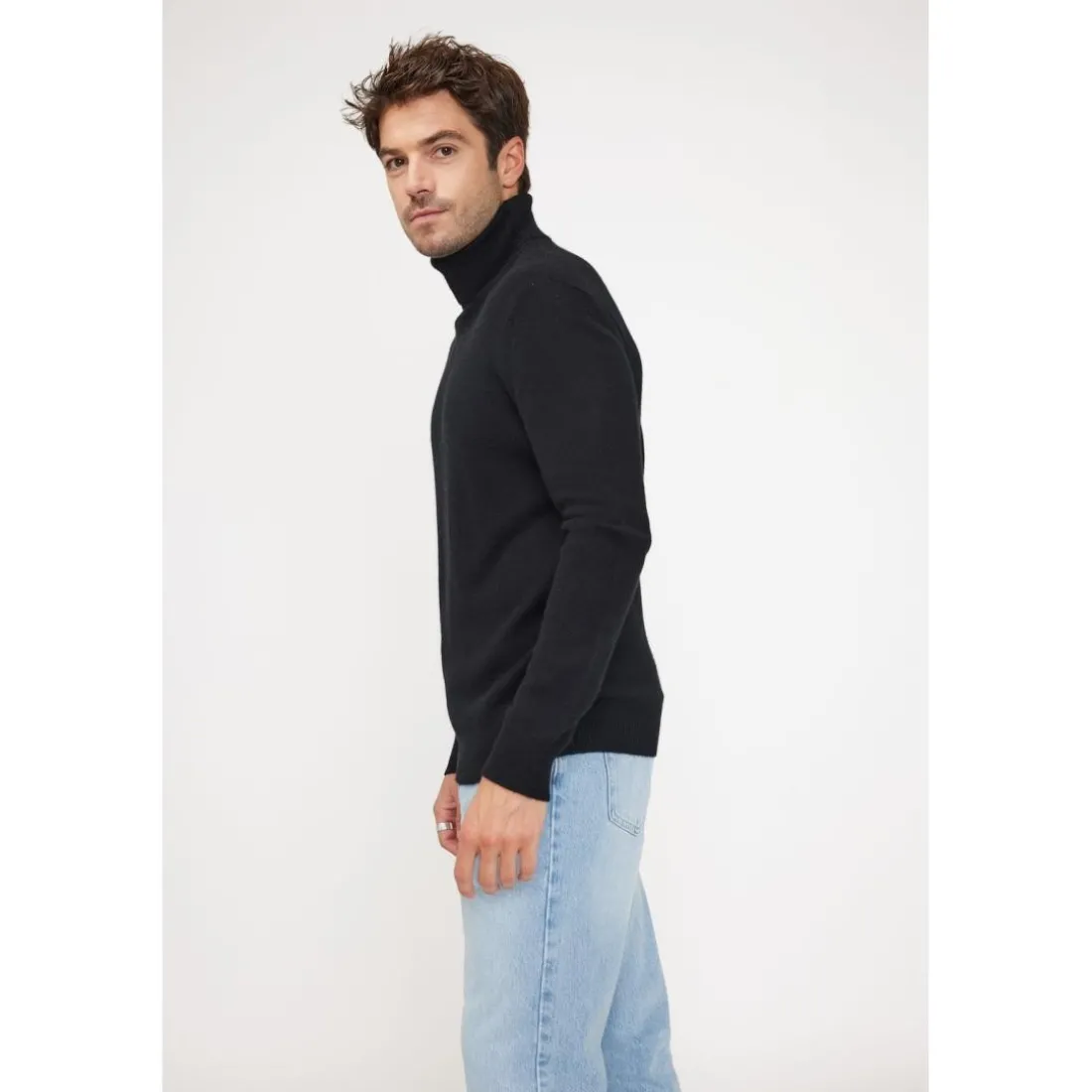 Pull homme col roule ZACHARY en cachemire noir