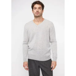 Pull homme col V ZAHER en cachemire gris perle