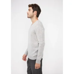 Pull homme col V ZAHER en cachemire gris perle