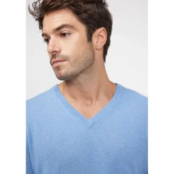 Pull homme col V ZAHER en cachemire bleu ciel
