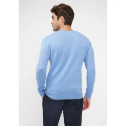 Pull homme col V ZAHER en cachemire bleu ciel