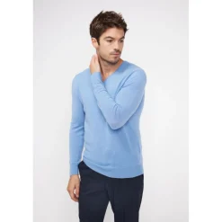 Pull homme col V ZAHER en cachemire bleu ciel