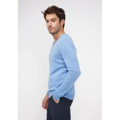 Pull homme col V ZAHER en cachemire bleu ciel