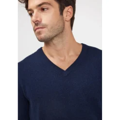 Pull homme col V ZAHER en cachemire bleu marine
