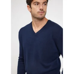 Pull homme col V ZAHER en cachemire bleu marine