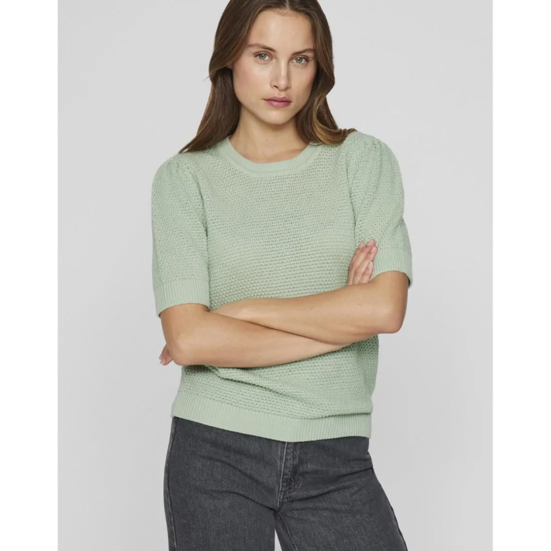 Pull manches courtes en maille Idalo vert Sam