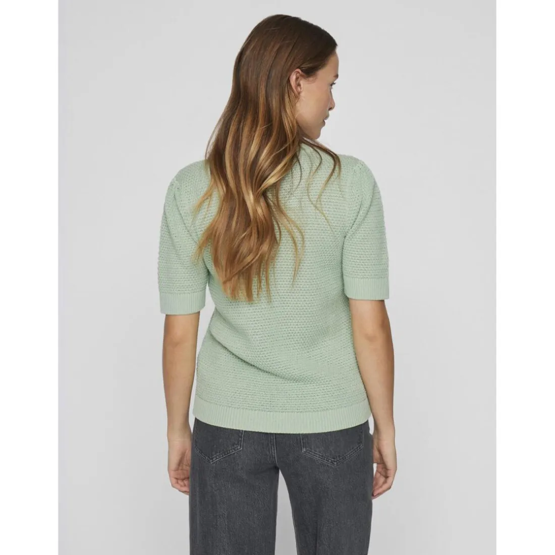 Pull manches courtes en maille Idalo vert Sam
