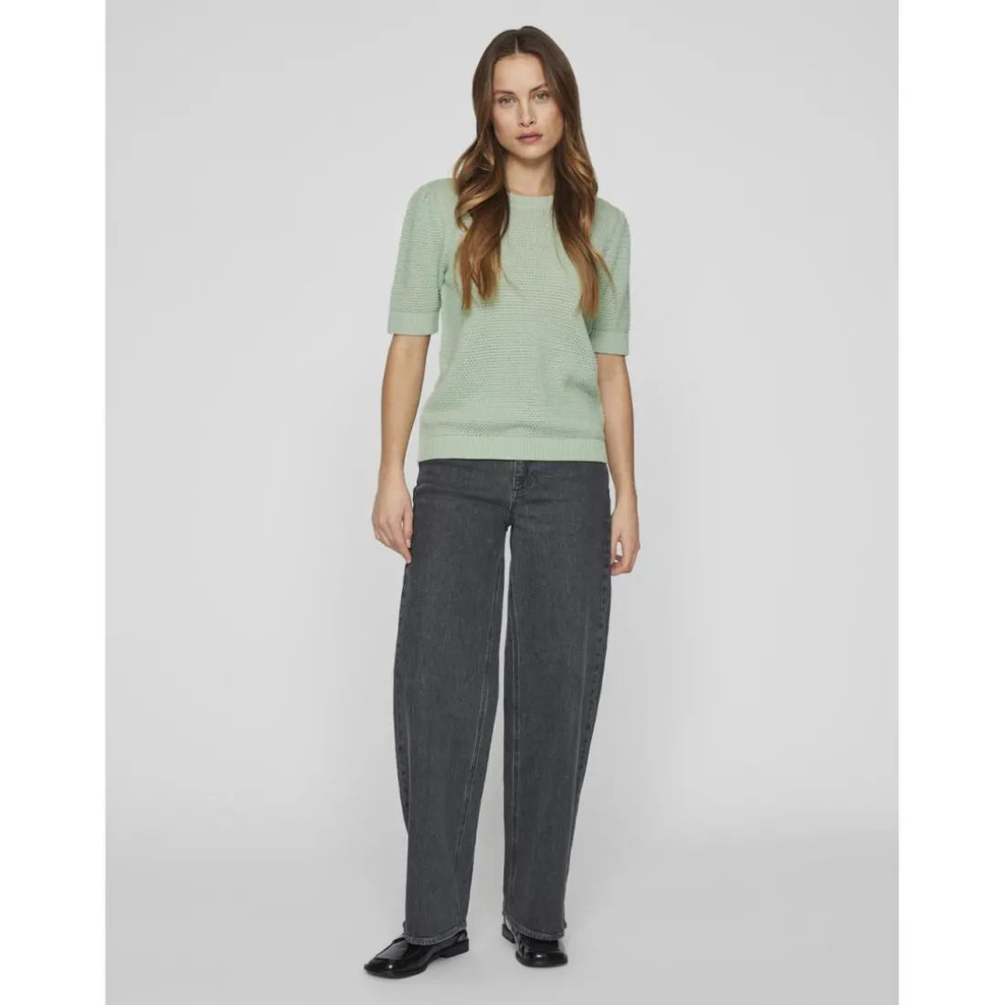 Pull manches courtes en maille Idalo vert Sam