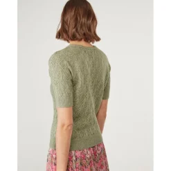 Pull manches courtes maille ajouré vert