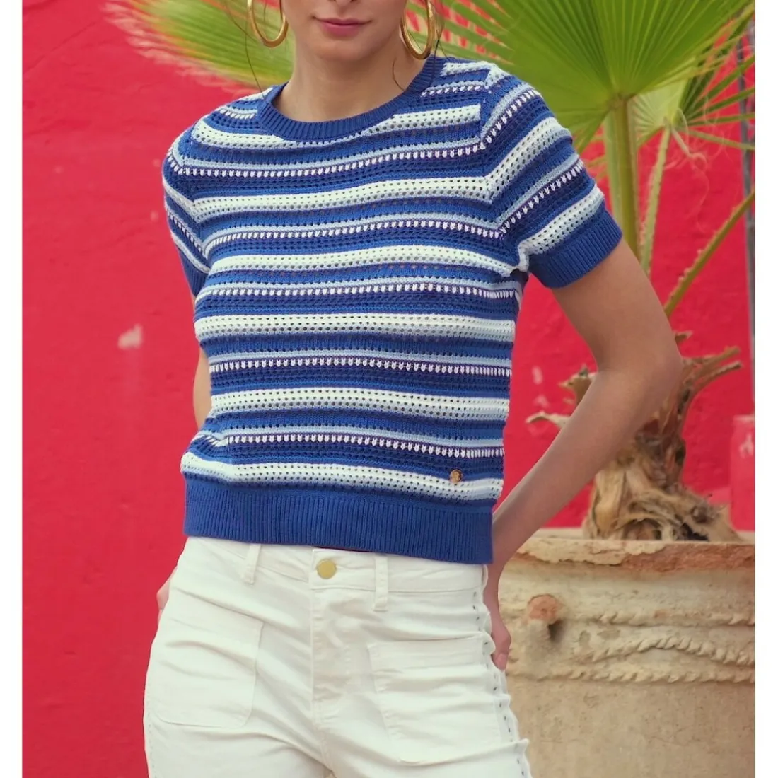 Pull Manches Courtes MONET bleu en coton