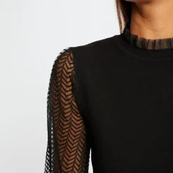 Pull manches longues à dentelle noir en viscose