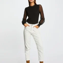 Pull manches longues à dentelle noir en viscose