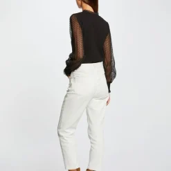 Pull manches longues à dentelle noir en viscose