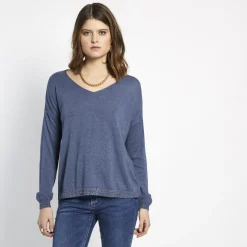 Pull manches longues col V Malo en coton modal