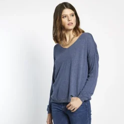 Pull manches longues col V Malo en coton modal