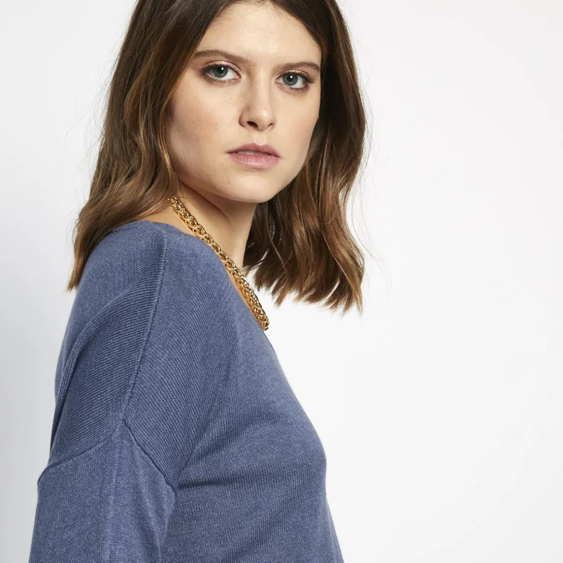 Pull manches longues col V Malo en coton modal