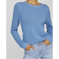 Pull manches longues en maille Idalo turquoise Lila