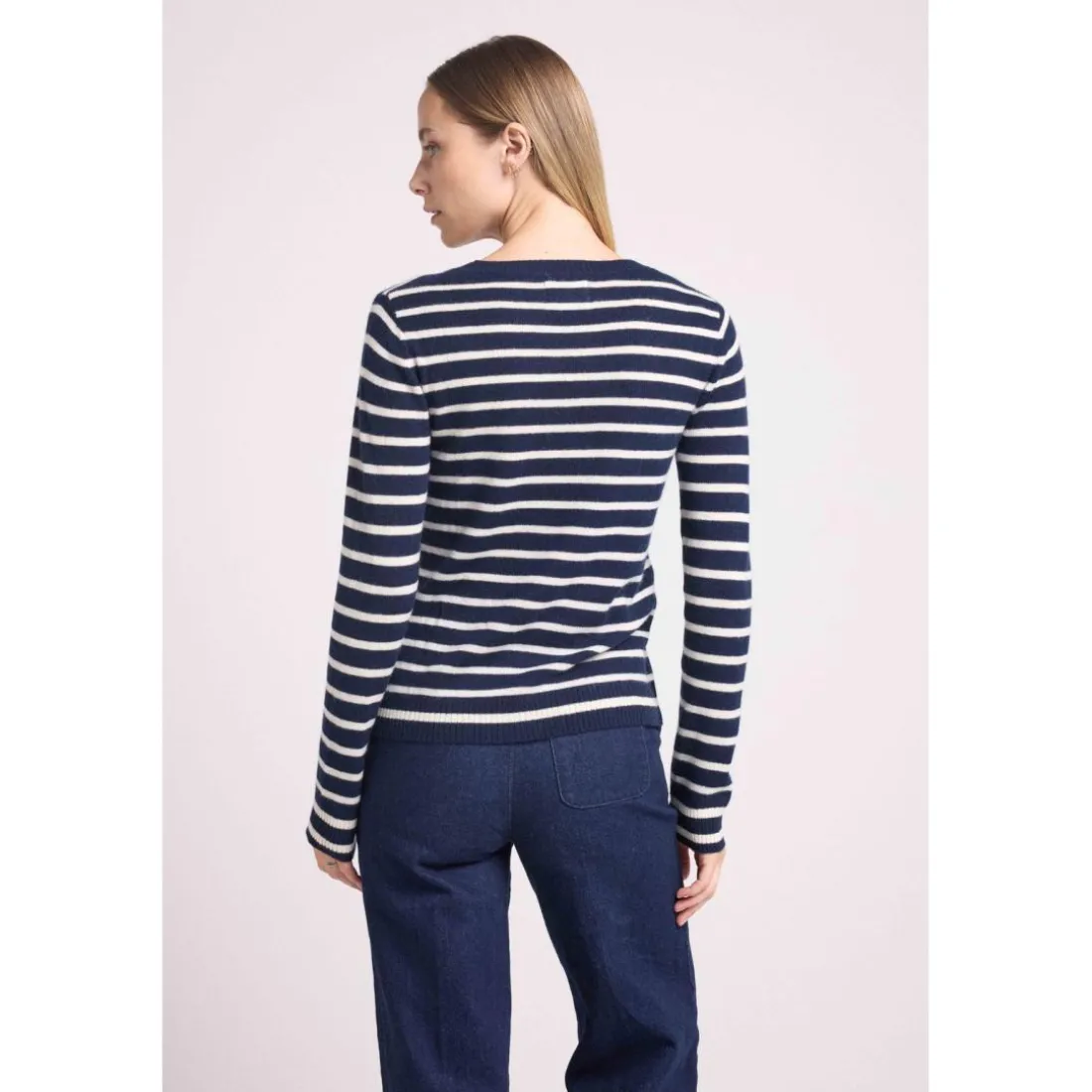 Pull mariniere col rond love heritage ARIANE en cachemire bleu cœur rouge