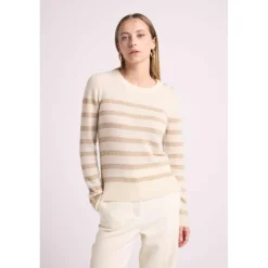 Pull Mariniere femme ZAROL en cachemire ecru dore