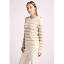 Pull Mariniere femme ZAROL en cachemire ecru dore