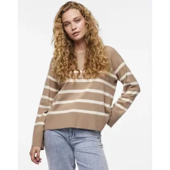 Pull over manches longues Sia marron en viscose Rhea