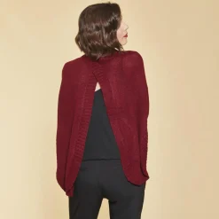 Pull poches plaquées bas arrondi fendu et dos croisé femme - Rouge Grenat