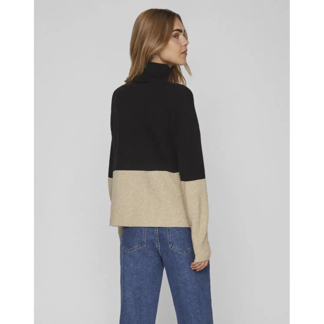 Pull poignets côtelés col roulé noir en viscose