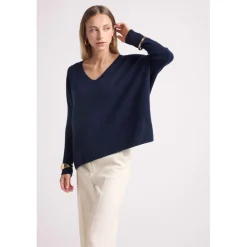 Pull poncho femme ZANCHA en cachemire bleu marine