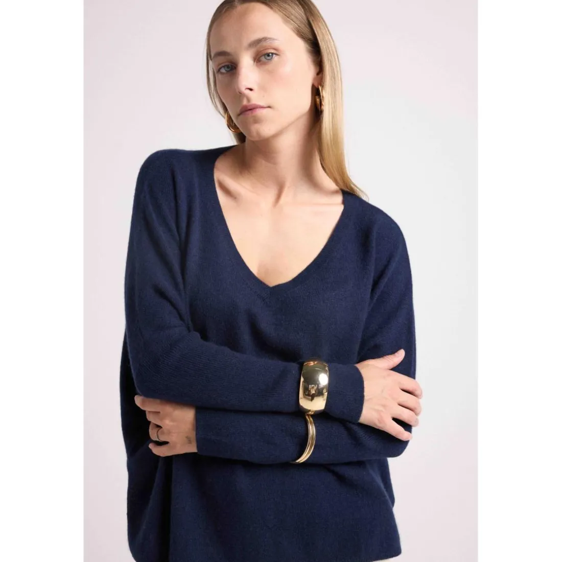 Pull poncho femme ZANCHA en cachemire bleu marine