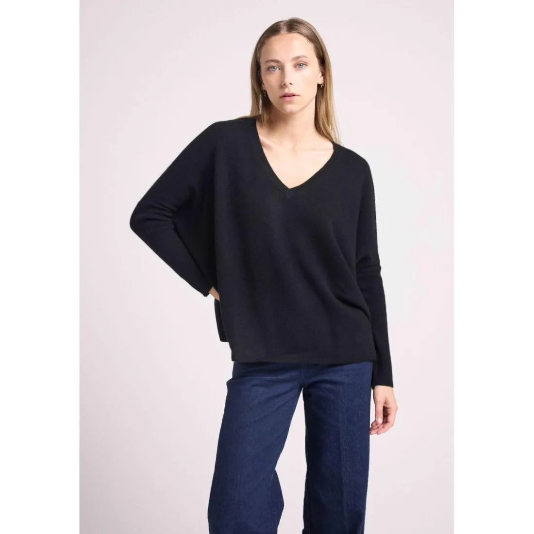 Pull poncho femme ZANCHA en cachemire noir