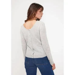 Pull reversible a boutons femme ZENIA en cachemire gris perle