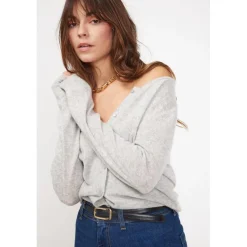 Pull reversible a boutons femme ZENIA en cachemire gris perle