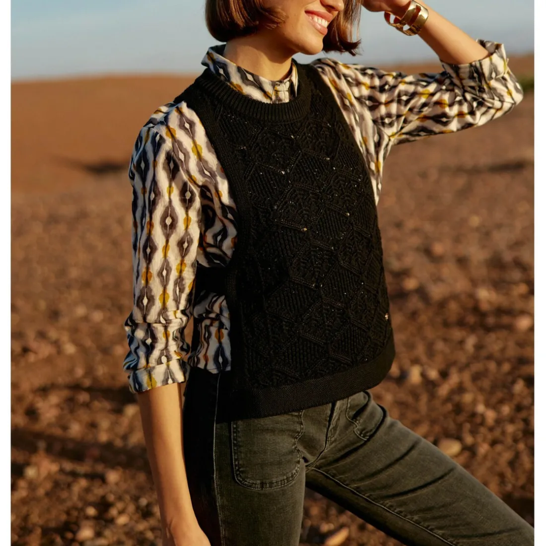 Pull sans manches MIRO noir en coton