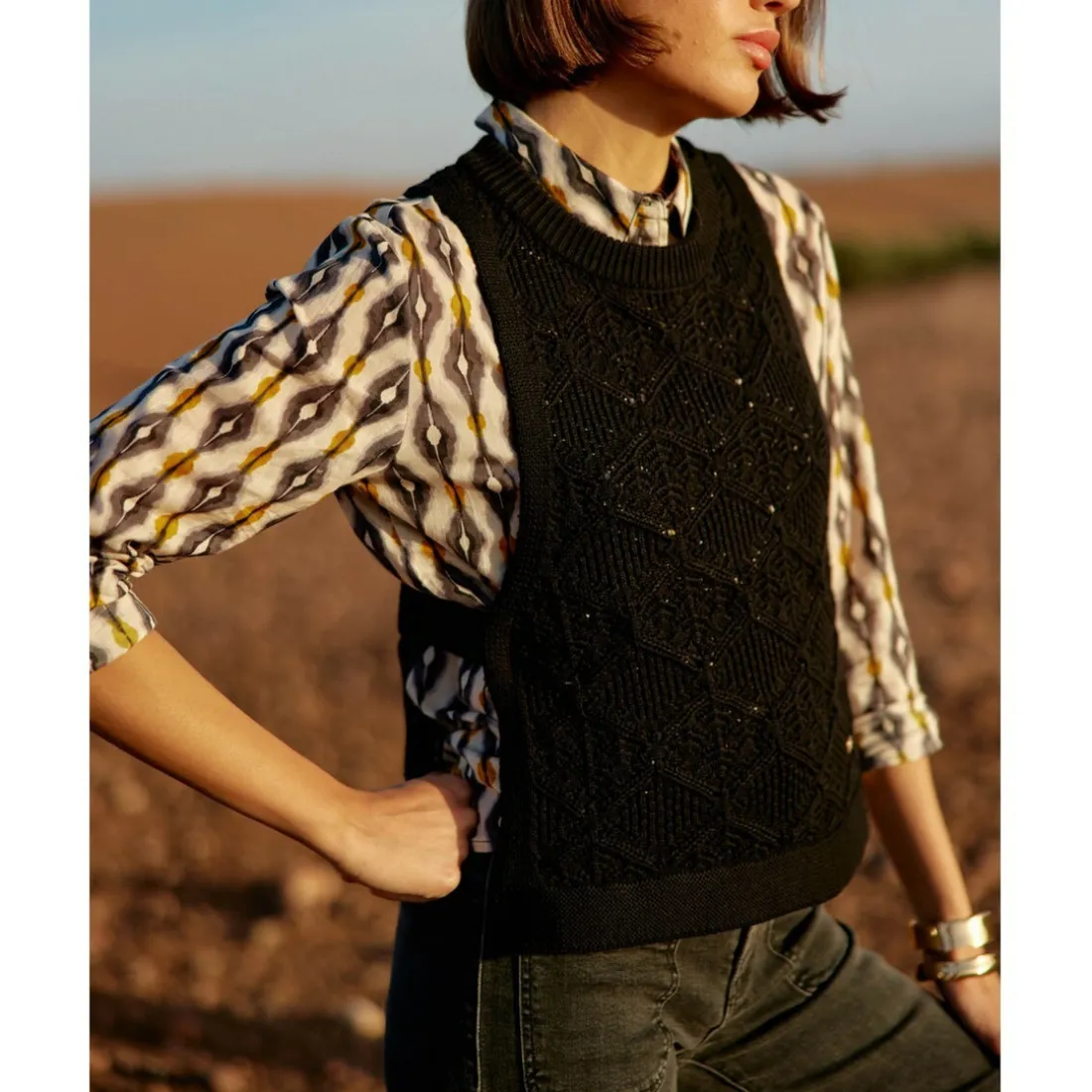 Pull sans manches MIRO noir en coton