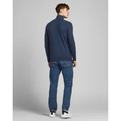 Pull zip Col haut Manches longues Bleu Marine en coton