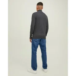 Pull zip Col haut Manches longues Gris Foncé en coton