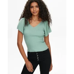 Pull-overs Col en V Manches courtes vert