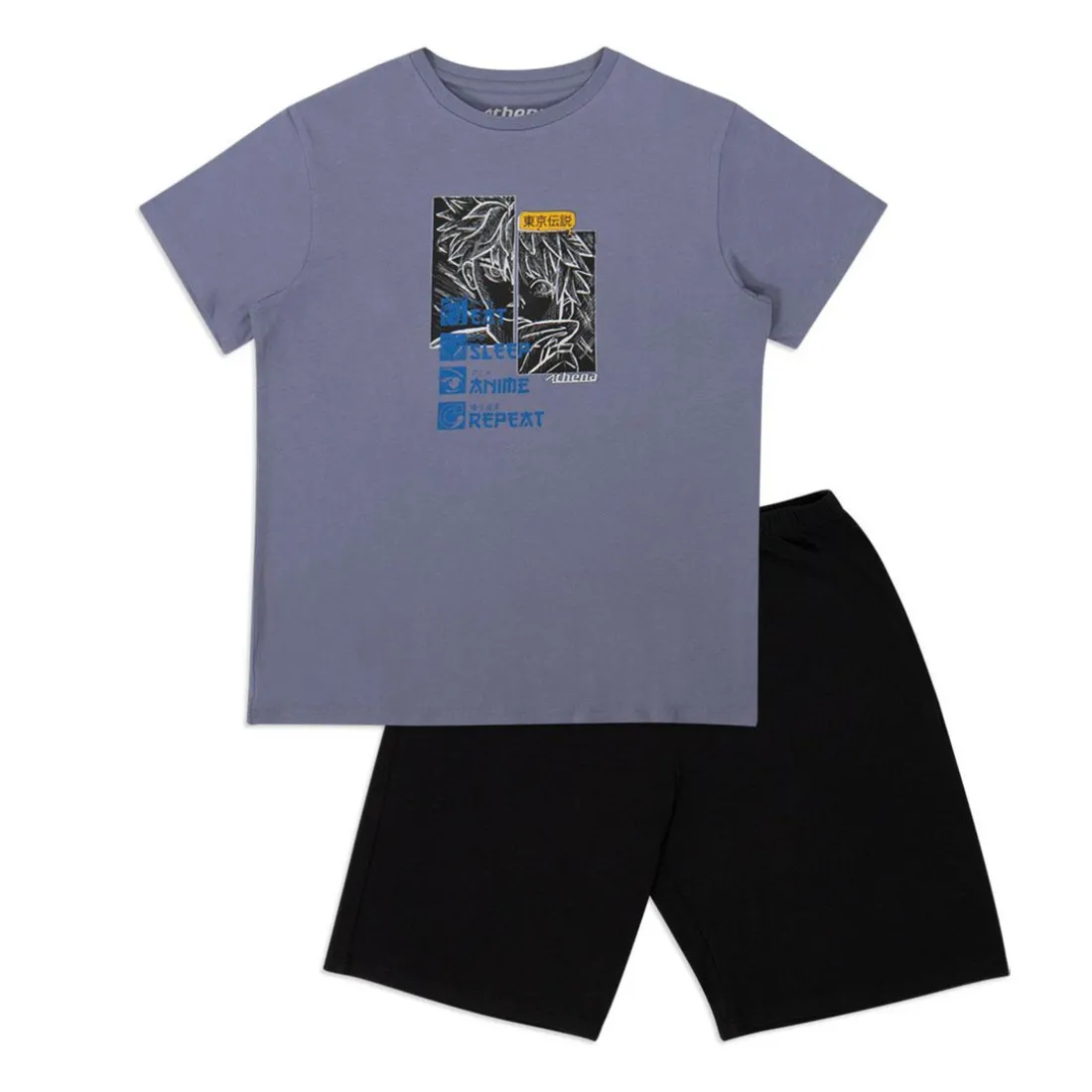 Pyjama court Ecopack manga gris en coton pour garçon