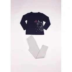 Pyjama Leggings fille en Coton - Bleu Marine Imprimé / Gris Chiné - nuit magique