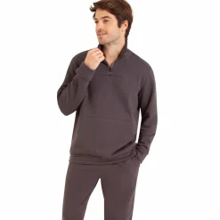 Pyjama long col ouvert homme Interlock gris en coton